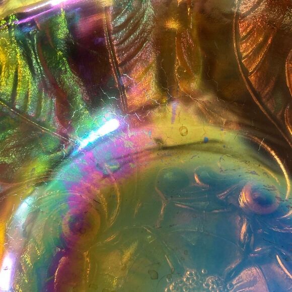 Indiana Carnival Glass Iridescent Gold Footed Bowl 9" Marigold (5755) - Picture 11 of 11